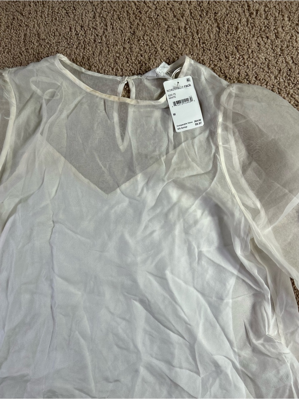 CAMI NYC Penny White Sheer Silk Organza Balloon Sleeve Blouse Size M - Flawed - Picture 6 of 8